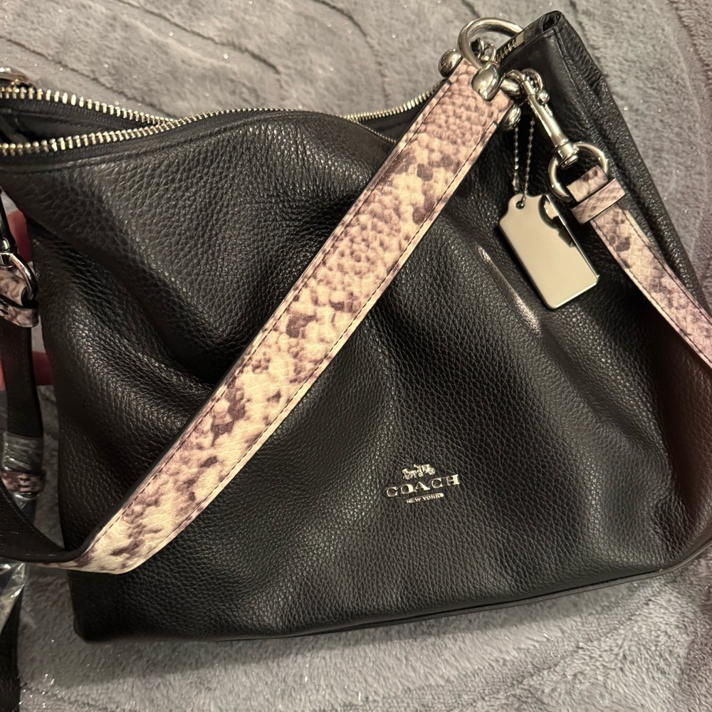 Coach Black and Snake Print Leather Shoulder Bag